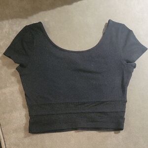 H&M Black Fitted Crop Bodysuit Short Sleeve